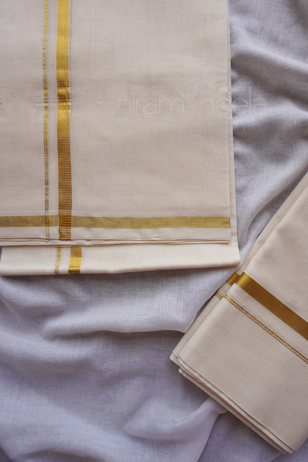 Ivory and gold single set mundu - Niram Neela