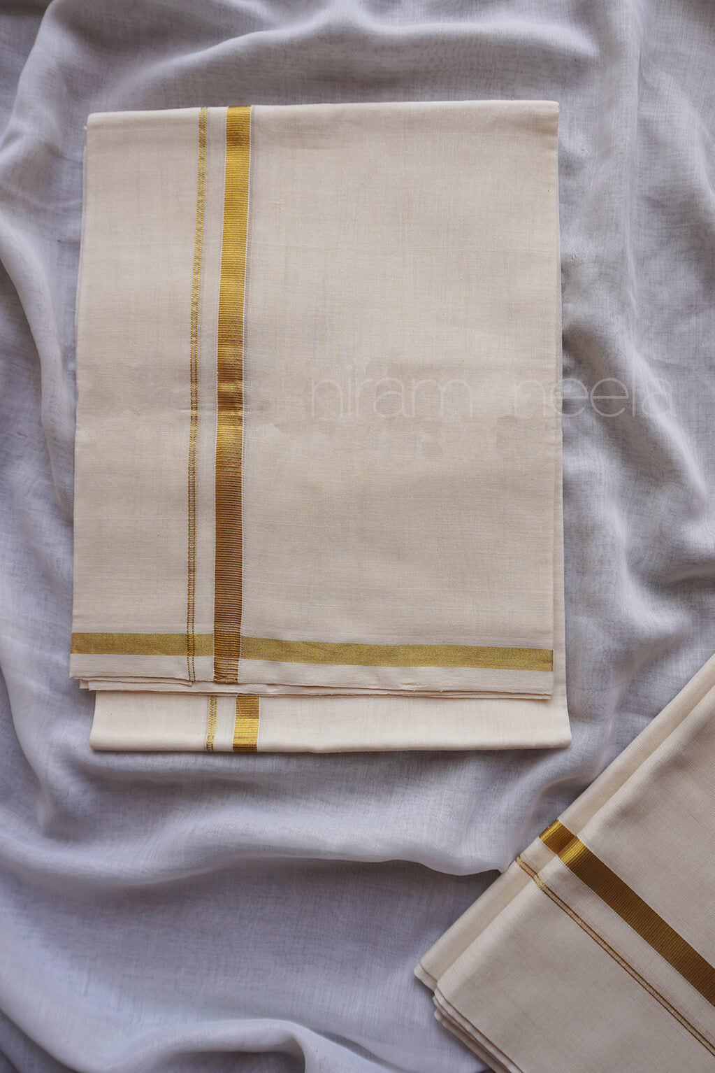 Ivory and gold single set mundu - Niram Neela