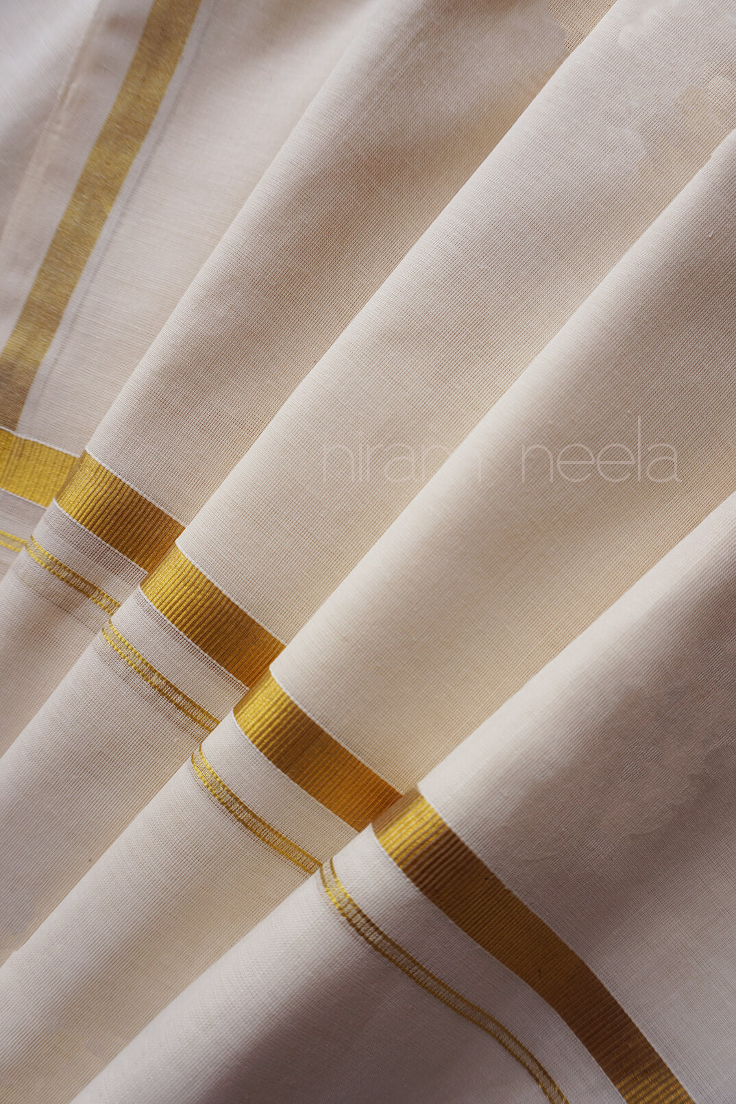 Ivory and gold single set mundu - Niram Neela