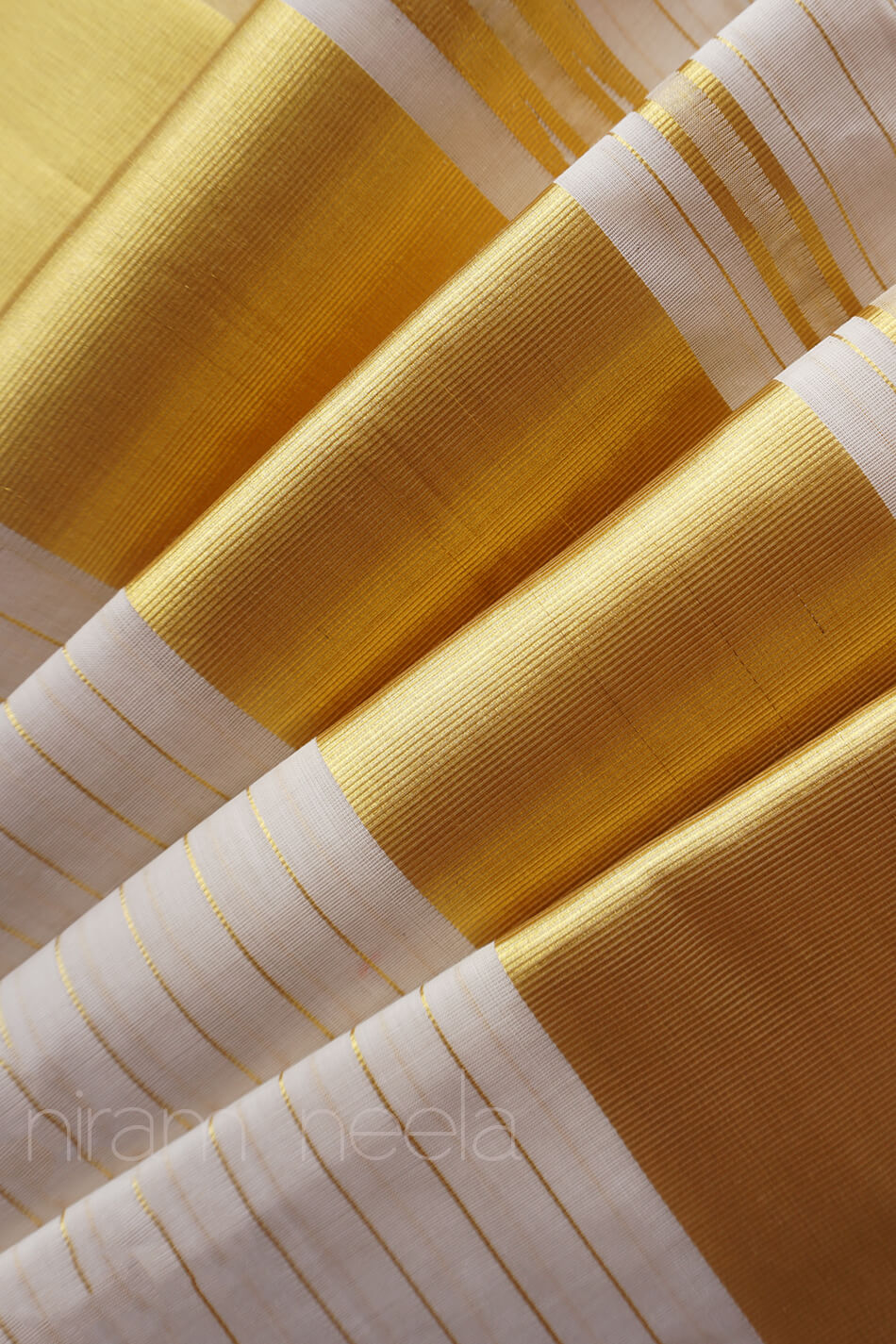 Ivory and gold striped single set mundu - Niram Neela