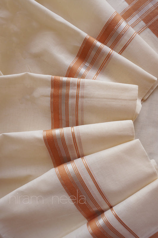 Ivory and peach double mundu - Niram Neela