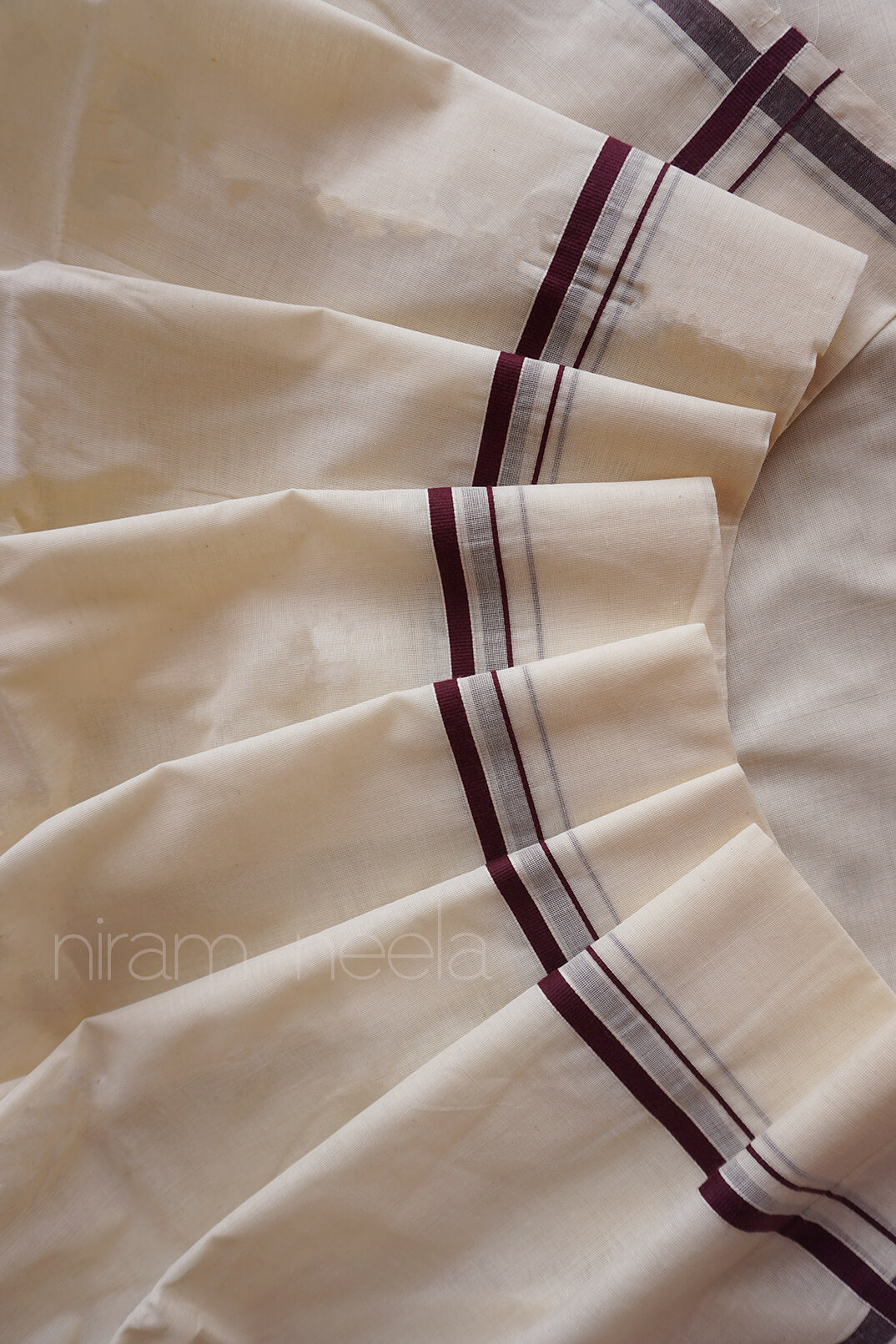 Ivory and maroon double mundu - Niram Neela