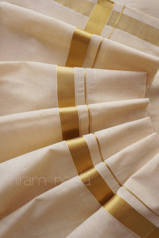 Ivory and gold double mundu - Niram Neela