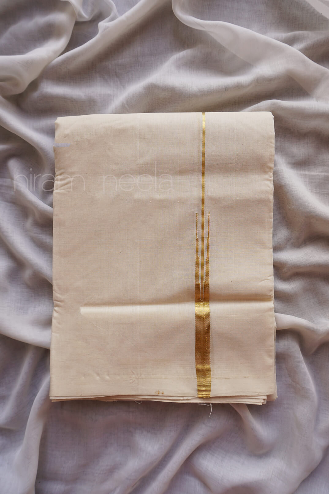 Ivory and gold puliyilakkkara pure zari double mundu - Niram Neela