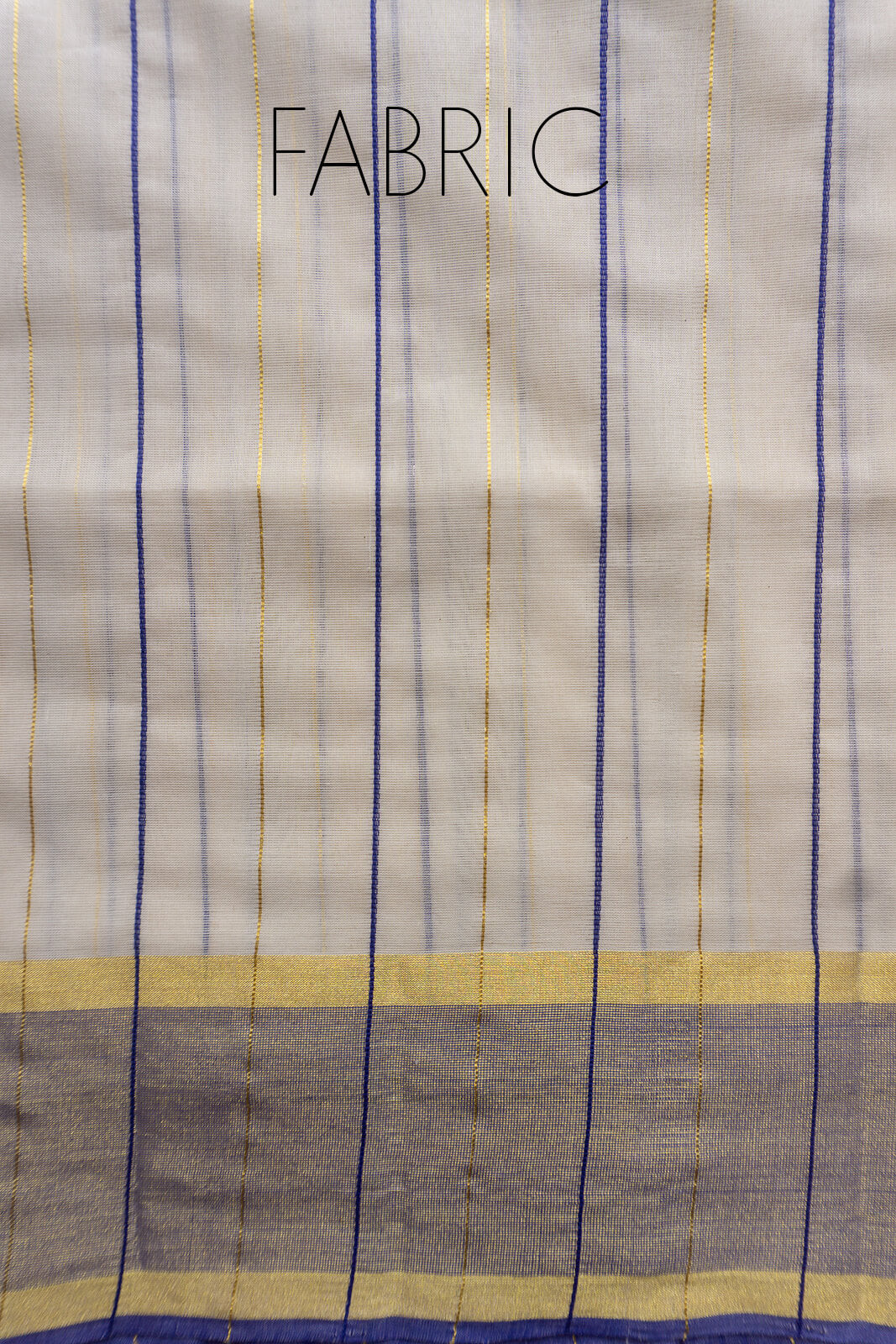 Ivory and blue striped Kasavu cotton saree - Niram Neela