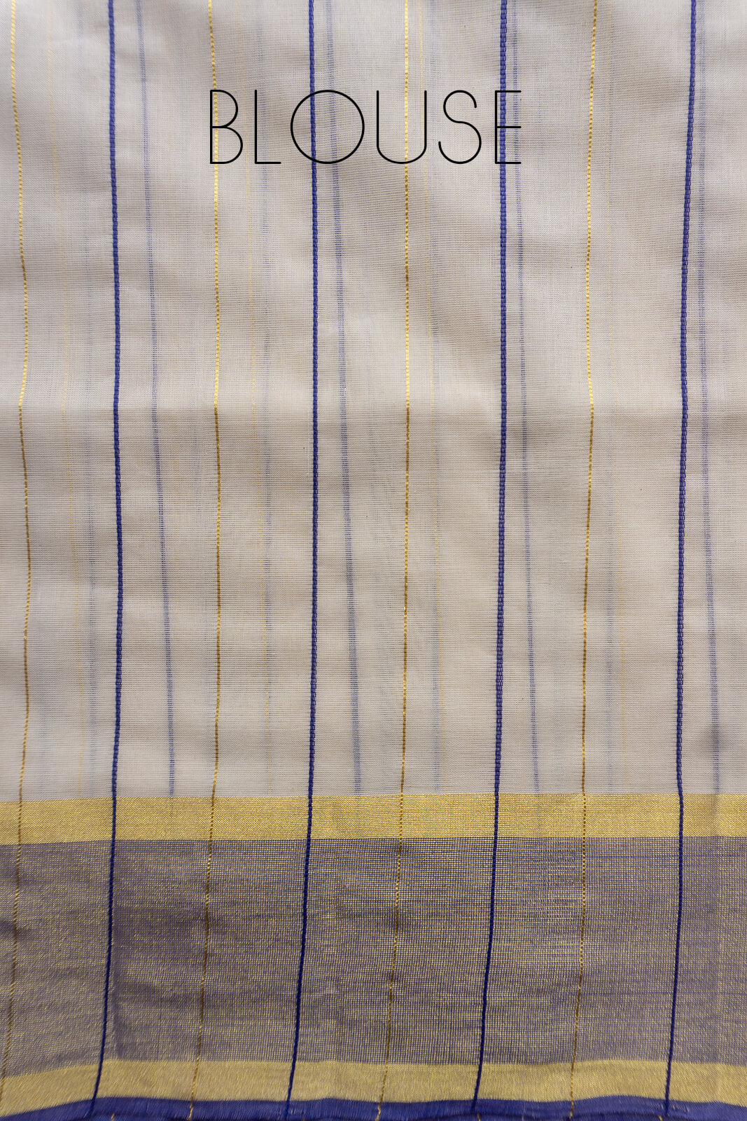 Ivory and blue striped Kasavu cotton saree - Niram Neela