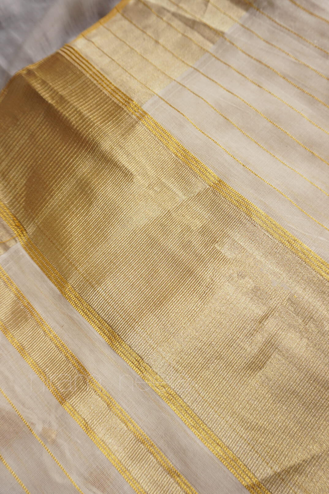 Ivory and gold striped Kasavu cotton saree - Niram Neela