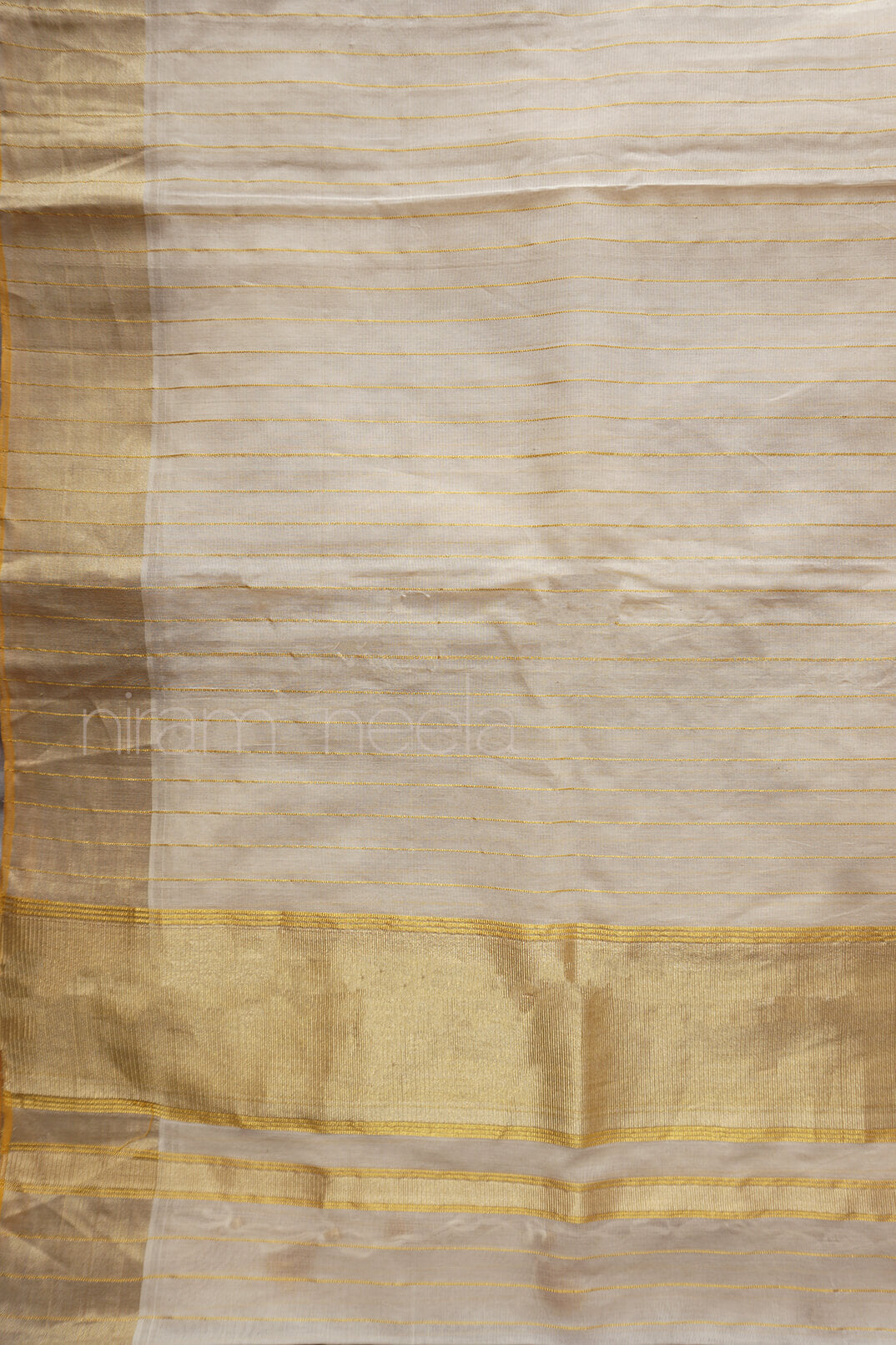 Ivory and gold striped Kasavu cotton saree - Niram Neela