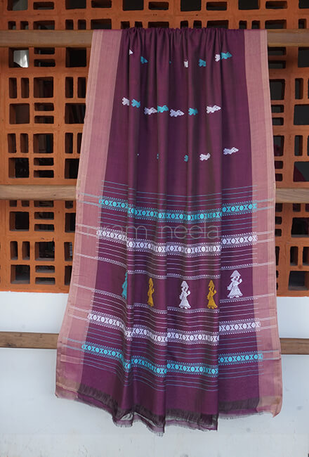 Aubergine and blue Gollabhama cotton saree - Niram Neela