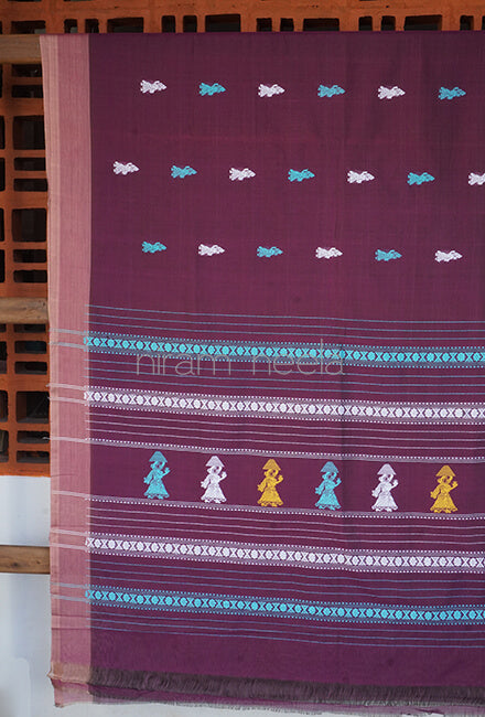 Aubergine and blue Gollabhama cotton saree - Niram Neela