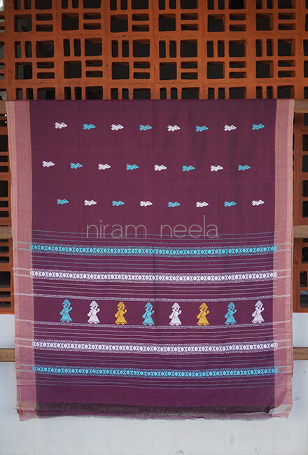 Aubergine and blue Gollabhama cotton saree - Niram Neela