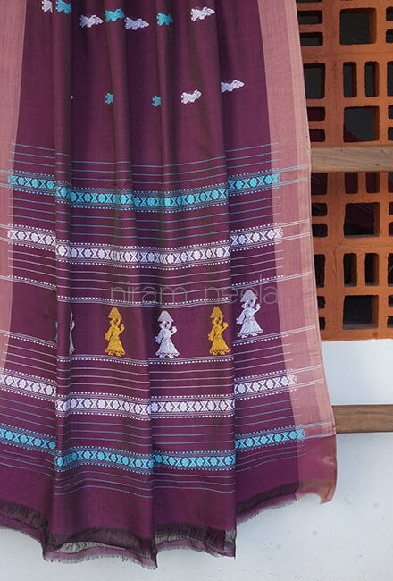 Aubergine and blue Gollabhama cotton saree - Niram Neela