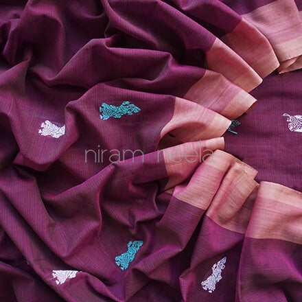 Aubergine and blue Gollabhama cotton saree - Niram Neela