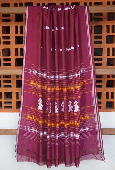 Purple and white Gollabhama cotton saree - Niram Neela