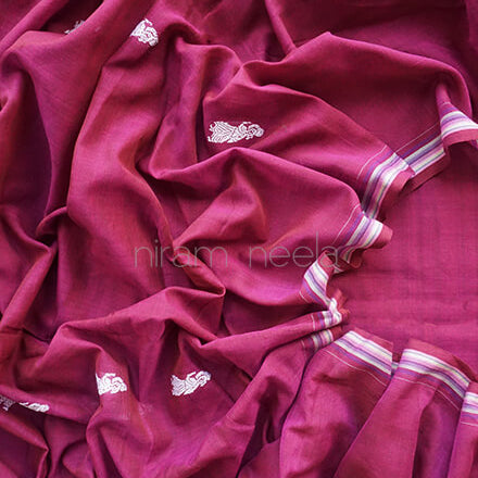 Purple and white Gollabhama cotton saree - Niram Neela