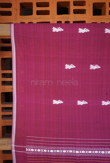 Purple and white Gollabhama cotton saree - Niram Neela