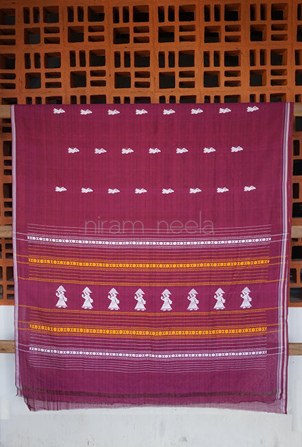 Purple and white Gollabhama cotton saree - Niram Neela