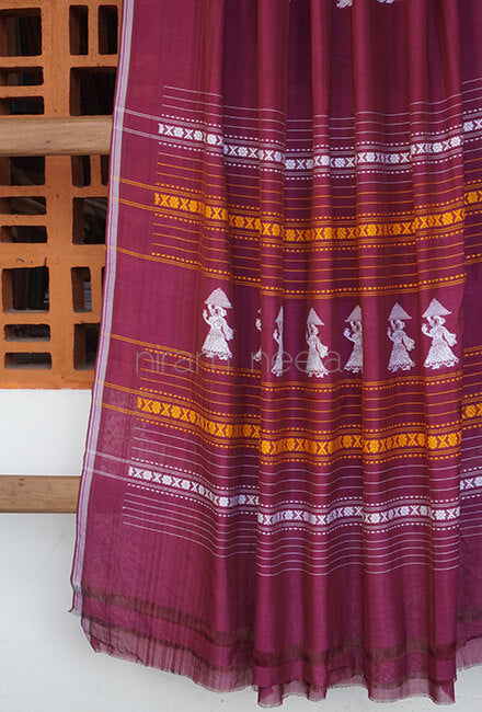 Purple and white Gollabhama cotton saree - Niram Neela