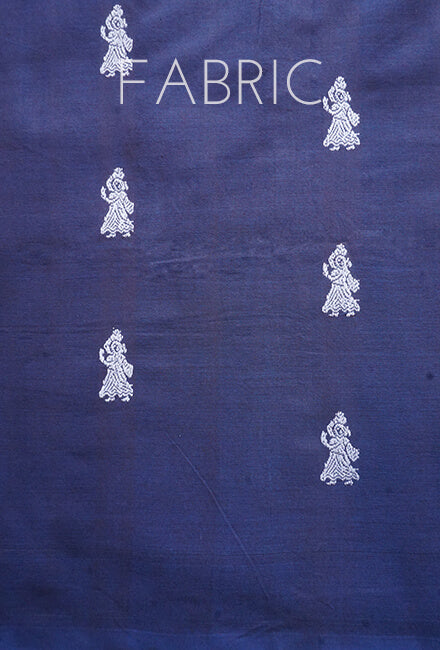 Navy blue and white Gollabhama cotton saree - Niram Neela