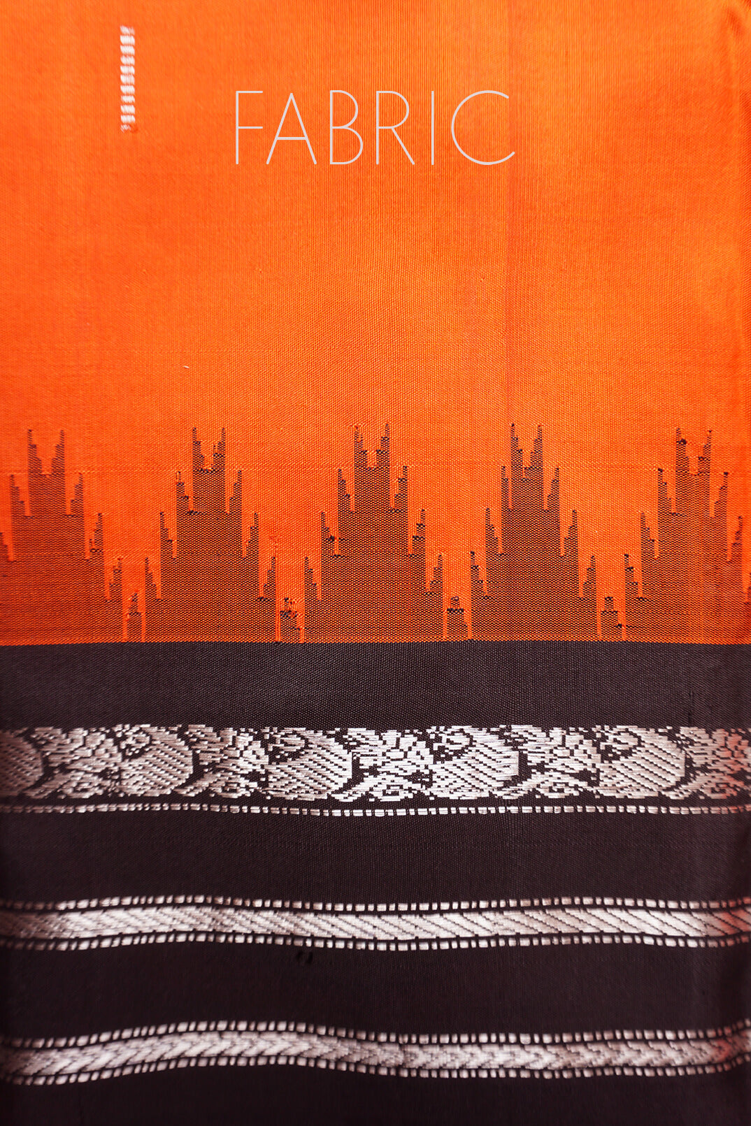 Orange & black Gadwal silk saree - Niram Neela