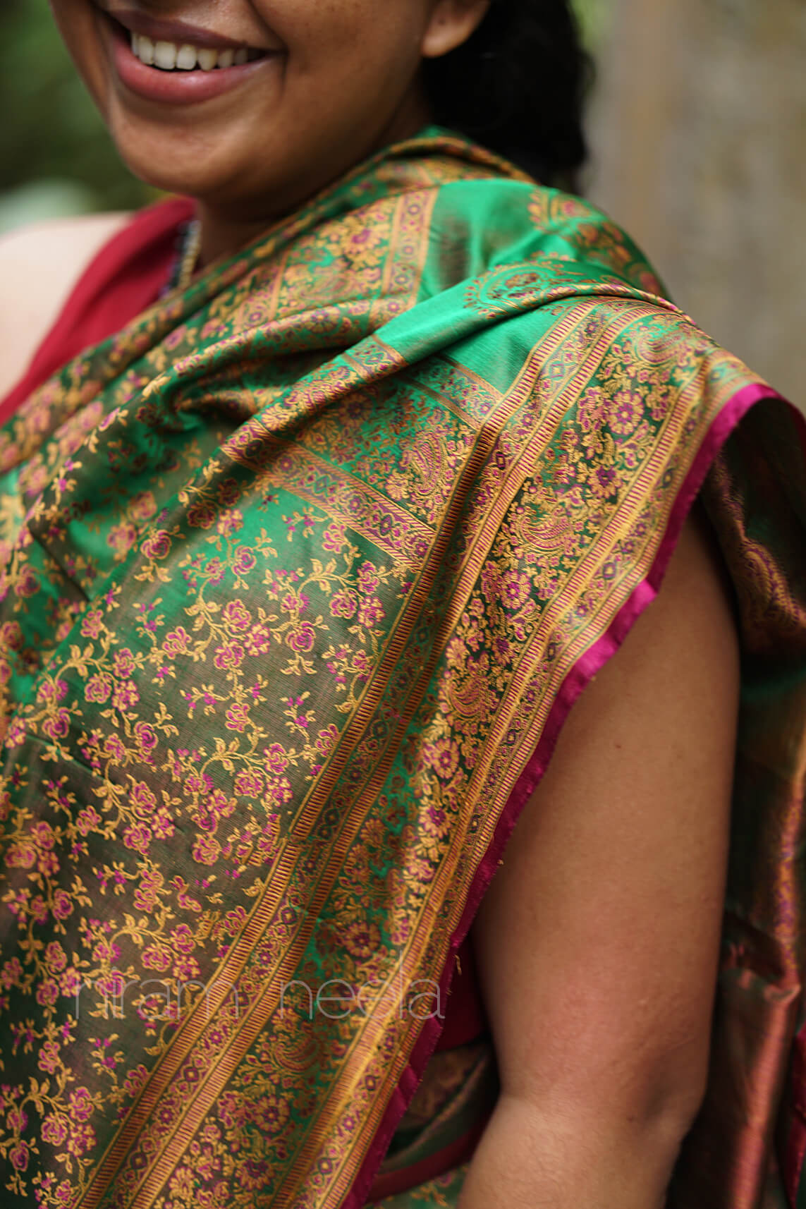 Green and magenta Himroo silk saree - Niram Neela