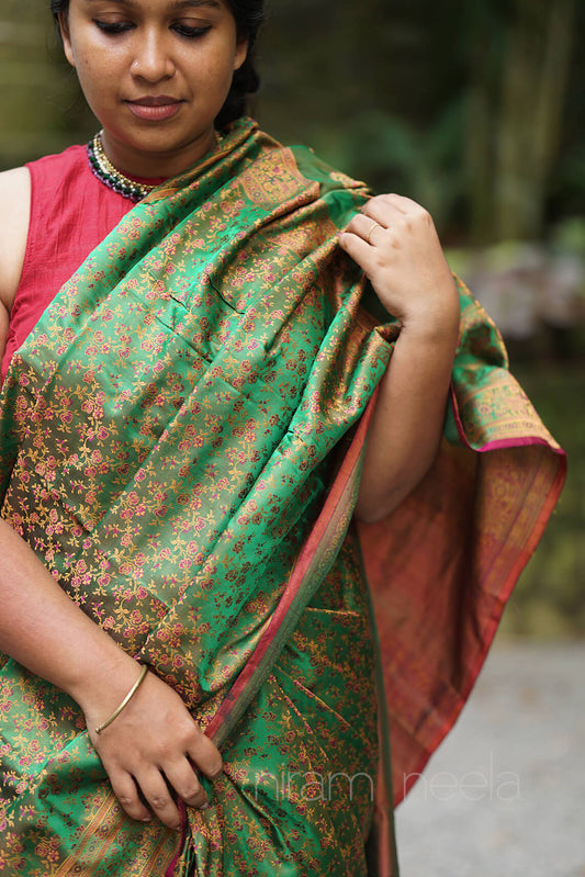 Green and magenta Himroo silk saree - Niram Neela