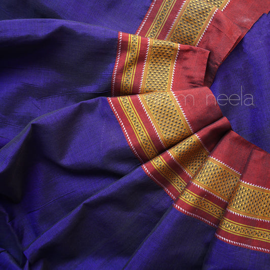 Blue and red Ilkal silk cotton saree - Niram Neela