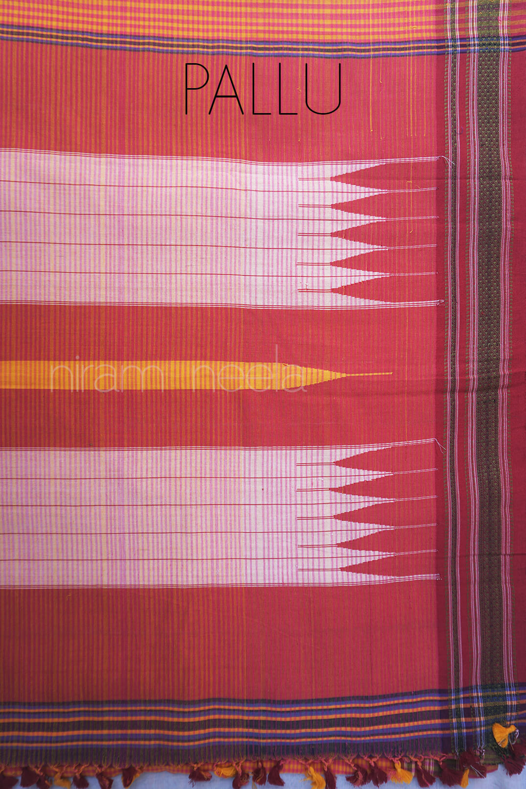 Orange check Ilkal cotton saree - Niram Neela