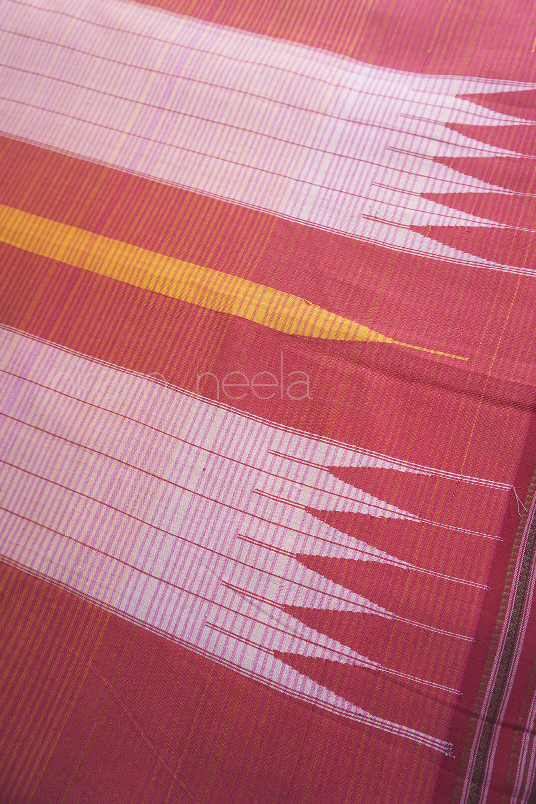 Orange check Ilkal cotton saree - Niram Neela