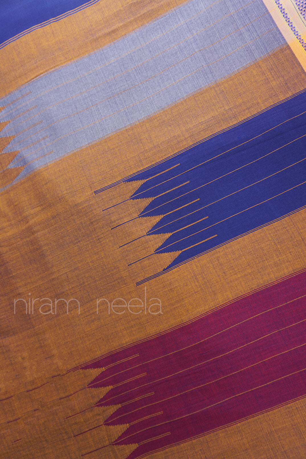 Navy blue Ilkal cotton saree - Niram Neela