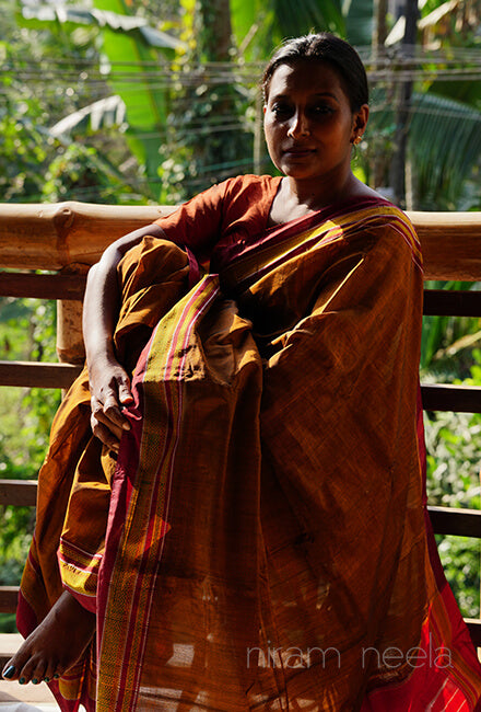 Mustard and red Ilkal silk saree - Niram Neela