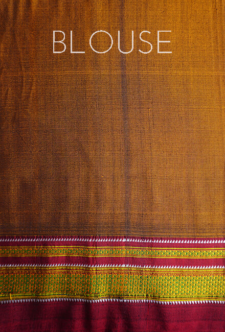 Mustard and red Ilkal silk saree - Niram Neela