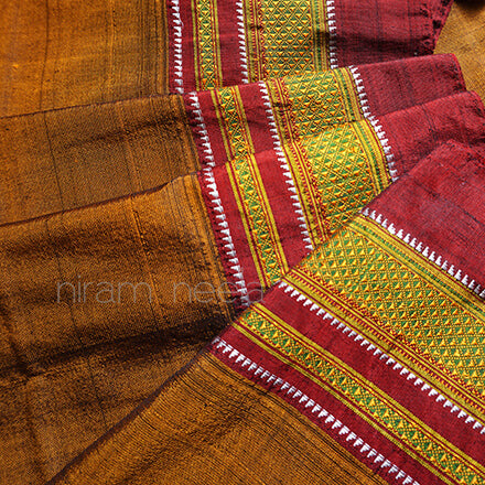 Mustard and red Ilkal silk saree - Niram Neela