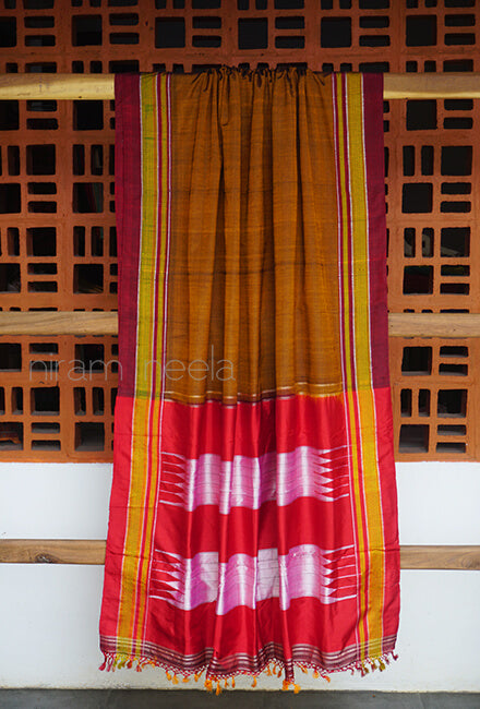 Mustard and red Ilkal silk saree - Niram Neela