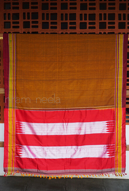 Mustard and red Ilkal silk saree - Niram Neela