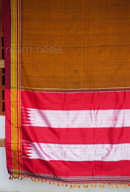 Mustard and red Ilkal silk saree - Niram Neela