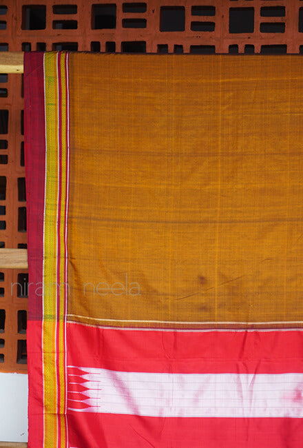 Mustard and red Ilkal silk saree - Niram Neela