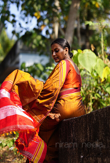 Mustard and red Ilkal silk saree - Niram Neela