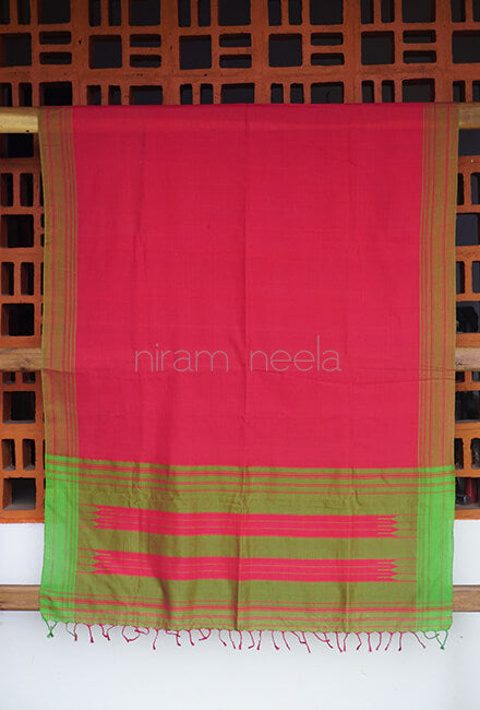 Pink and green Ilkal cotton dupatta - Niram Neela