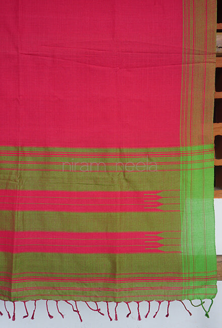 Pink and green Ilkal cotton dupatta - Niram Neela