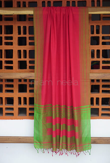 Pink and green Ilkal cotton dupatta - Niram Neela