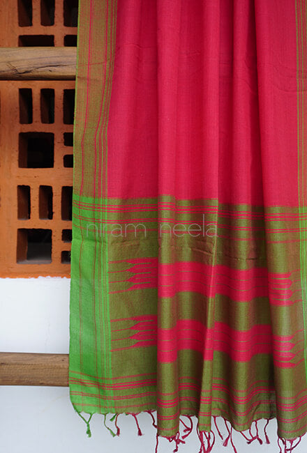 Pink and green Ilkal cotton dupatta - Niram Neela