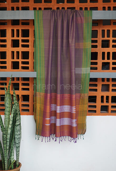 Grey and purple Ilkal cotton dupatta - Niram Neela