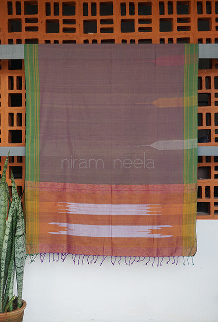 Grey and purple Ilkal cotton dupatta - Niram Neela