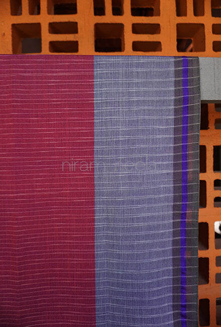 Magenta and blue Ilkal cotton stole - Niram Neela