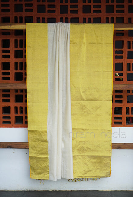 Ivory and gold wide border Kasavu cotton saree - Niram Neela