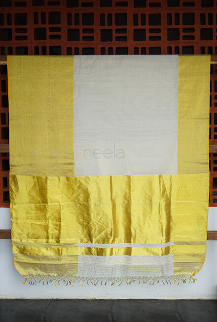 Ivory and gold wide border Kasavu cotton saree - Niram Neela