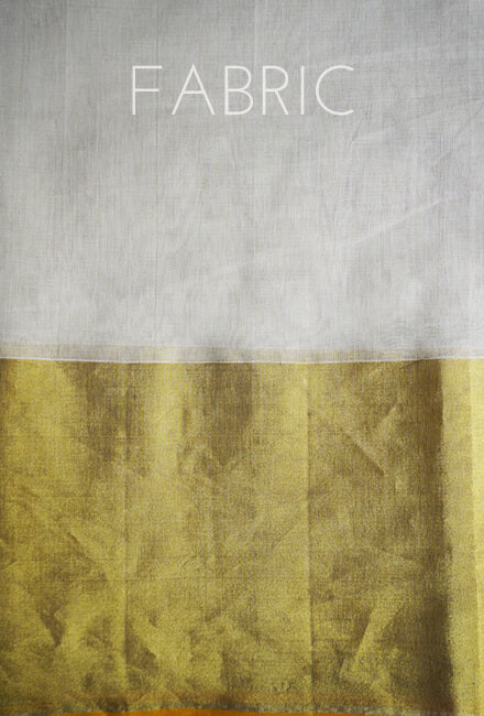 Ivory and gold wide border Kasavu cotton saree - Niram Neela