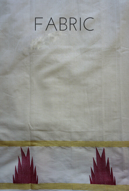 Ivory and maroon temple border Kasavu cotton saree - Niram Neela