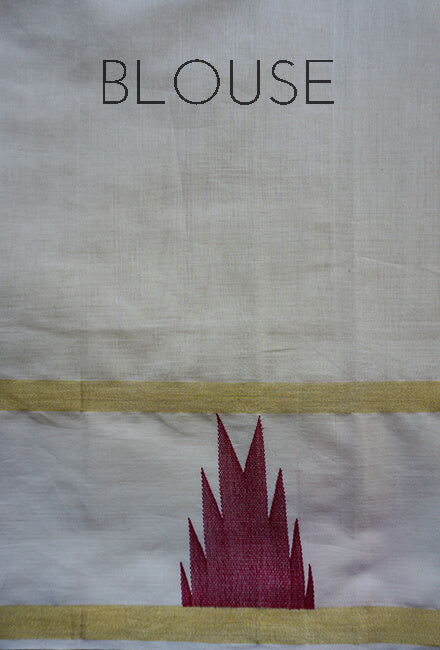 Ivory and maroon temple border Kasavu cotton saree - Niram Neela